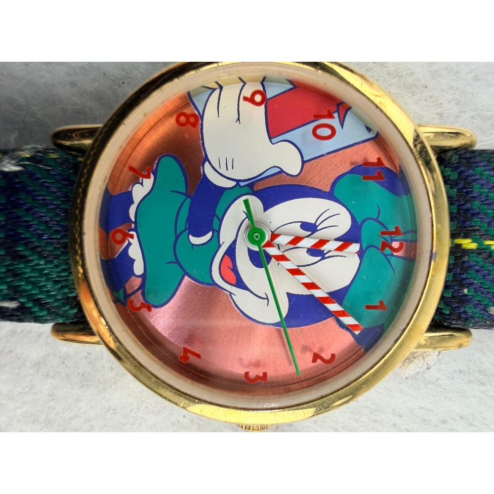 VTG Disney Minnie Mouse Watch Innovative Time Plaid Band Gold Tone 56 Untested